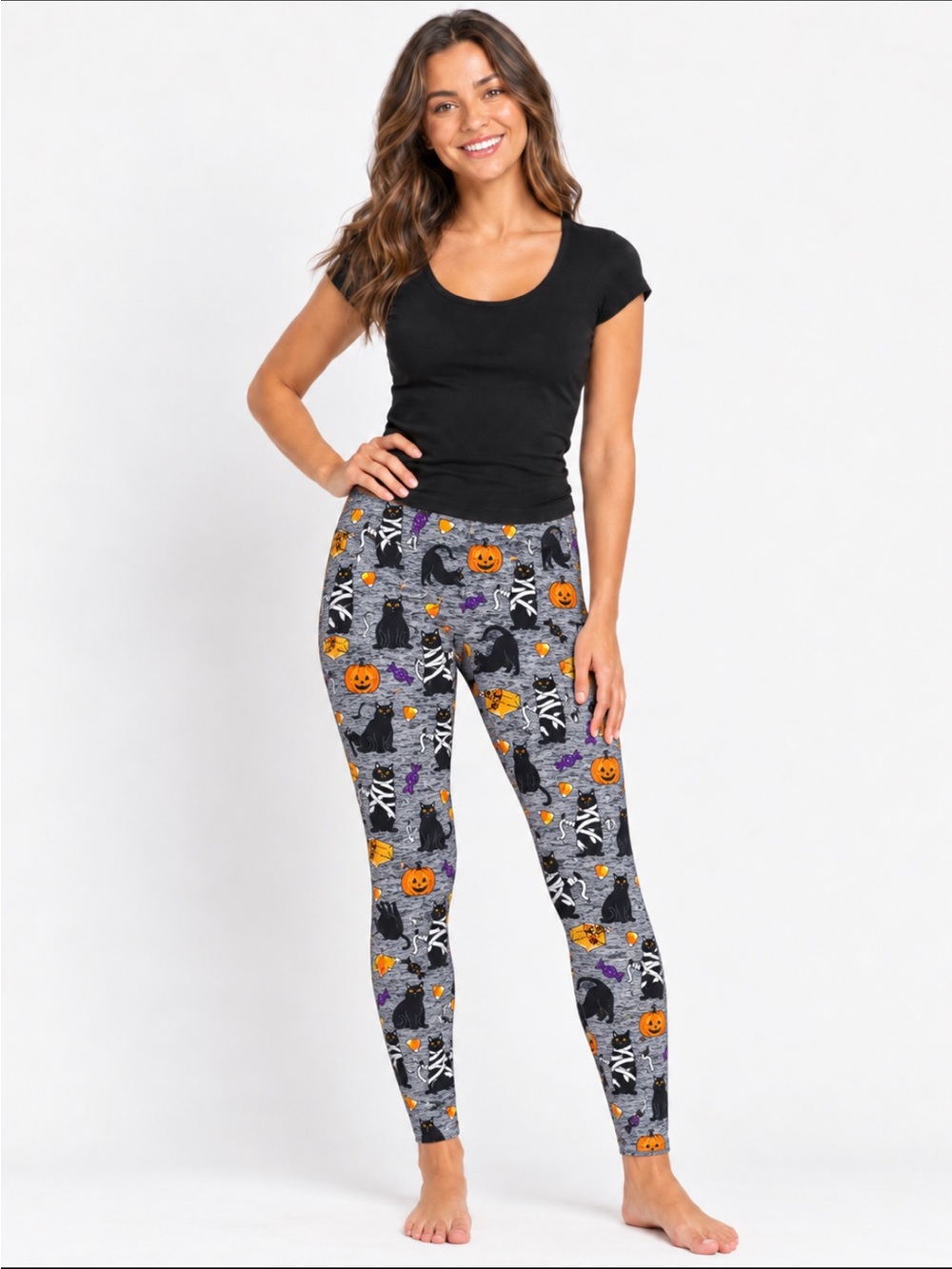 TIME AND TRU 🐈‍⬛ Mummy Cats Halloween Themed High Rise Leggings/PJ Bottoms